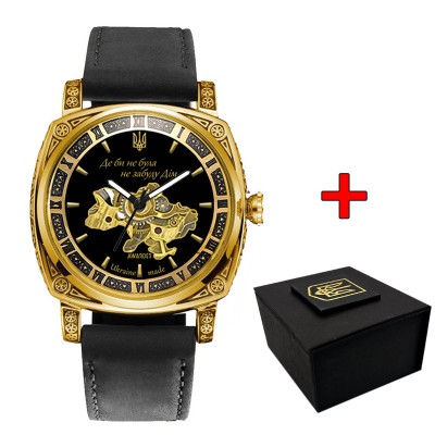 Годинник наручний Awarder 021-3D Де би не була Gold-Black-Black Leather