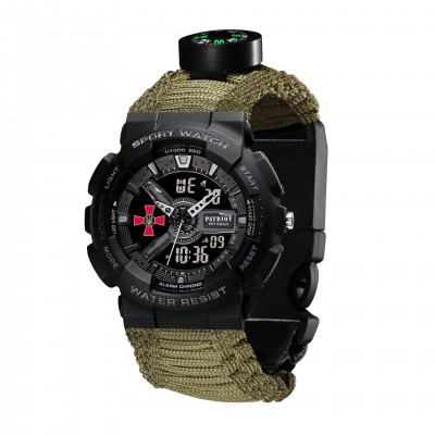 Часы наручные Patriot 005BKSU ВСУ Черные Паракордовый ремешок Army Green + Коробка