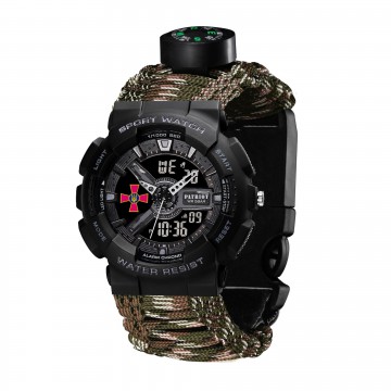 Часы наручные Patriot 005BKSU ВСУ Черные Паракордовый ремешок Camo Green+ Коробка.