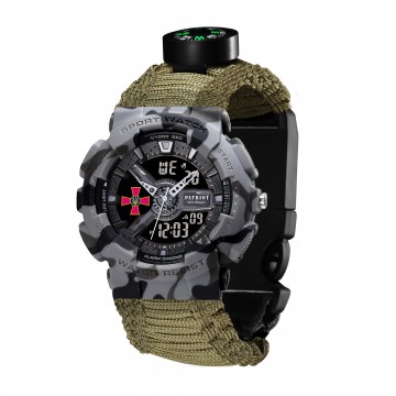 Часы наручные Patriot 005CMGYSU ВСУ Серый камуфляж Паракордовый ремешок Army Green + Коробка