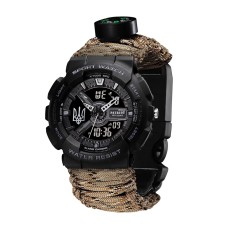 Часы наручные Patriot 005 Трезубец серебро Черный Паракордовый ремешок Desert Camo + Коробка