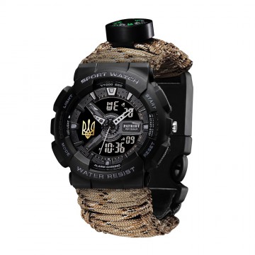 Часы наручные Patriot 005 Трезубец золото Черный Паракордовый ремешок Desert Camo + Коробка