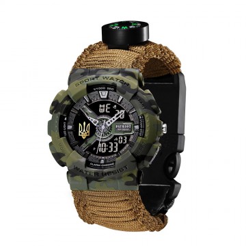 Часы наручные Patriot 005 Трезубец золото Camo Green Паракордовый ремешок Khaki + Коробка.