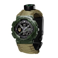 Часы наручные Patriot 005 Трезубец золото Army Green Паракордовый ремешок Army Green + Коробка.