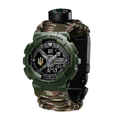 Часы наручные Patriot 005 Трезубец золото Army Green Паракордовый ремешок Camo Green + Коробка.