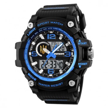 Часы наручные Patriot 012BUBKUAGD Тризуб золото Черные с синим + Коробка