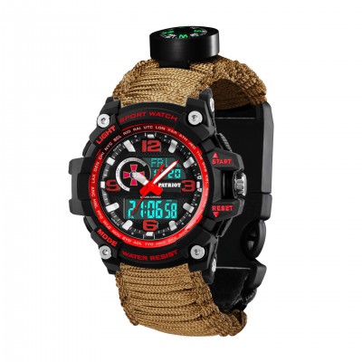 Часы наручные Patriot 012BKRDSU ВСУ Черные с красным Паракордовый ремешок Khaki + Коробка