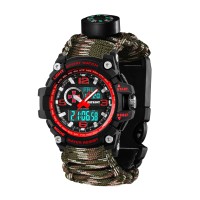 Часы наручные Patriot 012BKRDSU ВСУ Черные с красным Паракордовый ремешок Camo Green + Коробка