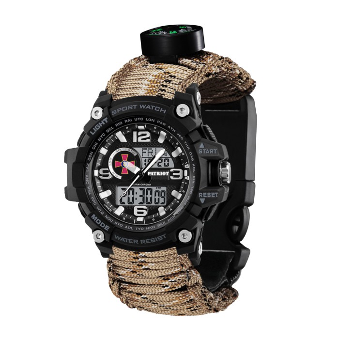 Часы наручные Patriot 012BKSU ВСУ Черные Паракордовый ремешок Desert Camo + Коробка