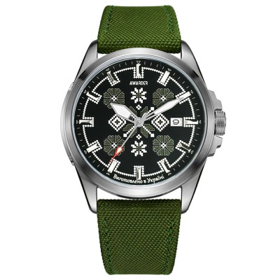 Awarder Embroidery Silver-Army Green Green Automatic 10ATM