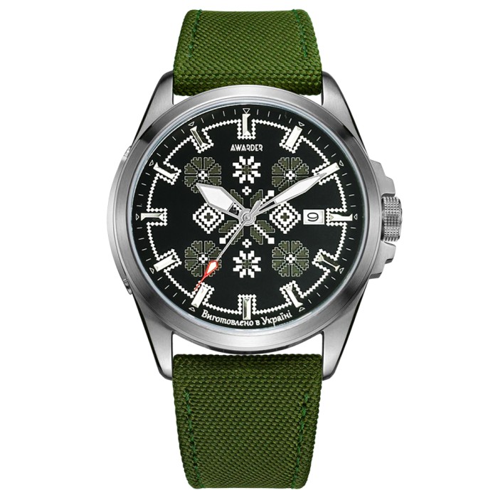Awarder Embroidery Silver-Army Green Green Automatic 10ATM