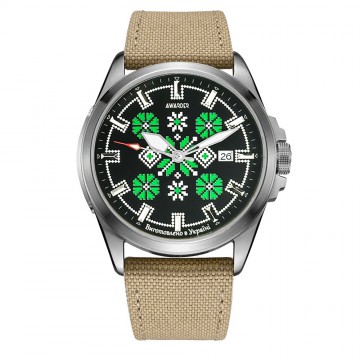 Awarder Embroidery Silver-Green Khaki Automatic 10ATM