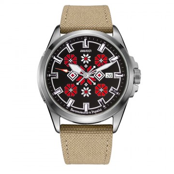 Awarder Embroidery Silver-Red Khaki Automatic 10ATM
