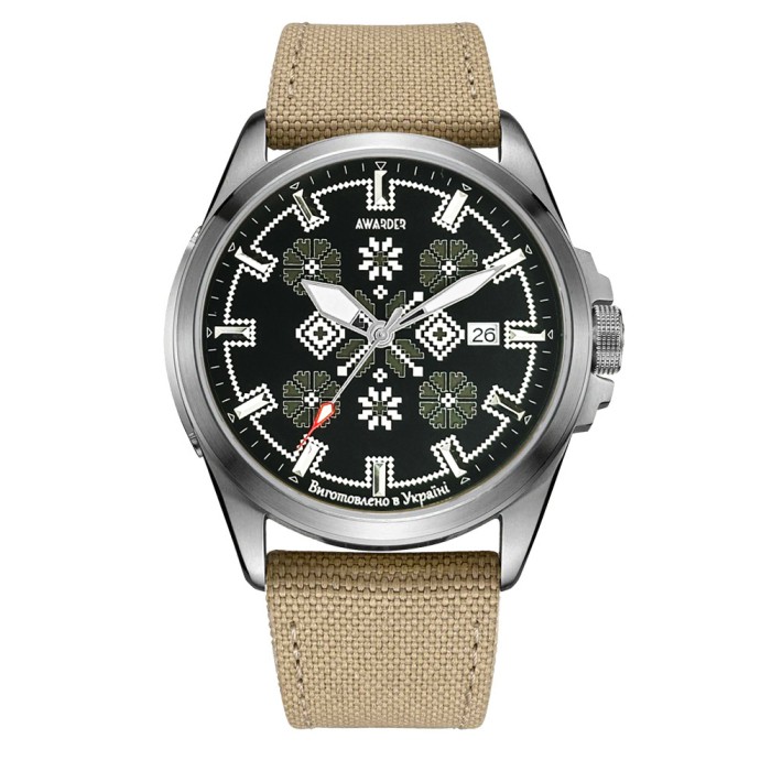 Awarder Embroidery Silver-Army Green Khaki Automatic 10ATM
